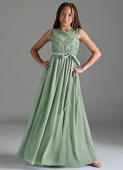 Azazie Elly Junior Agave A-Line Lace Chiffon Dress image3