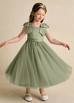 Azazie Serene Flower Girl Dresses Pistachio Ball-Gown Bow Matte Satin Dress image4