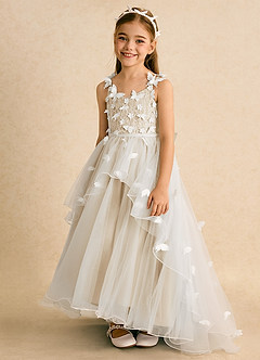 Azazie Darlina Flower Girl Dresses Ivory Champagne Ball-Gown Lace Tulle Dress image6