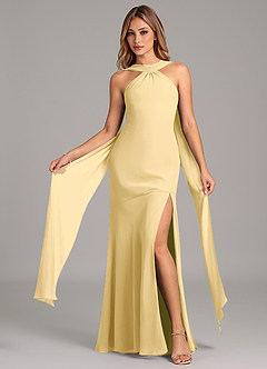 Azazie Kinsley Bridesmaid Dresses Butter Mermaid Pleated Chiffon Dress image5