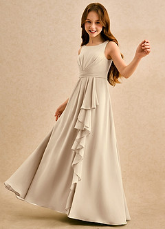 Azazie Chibi Girls Formal Blumenmädchenkleider A-Linie Plissee Chiffon Kleid Champagner image5