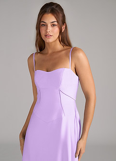 Azazie Valentine Bridesmaid Dresses Lilac A-Line Corset Stretch Satin Dress image6
