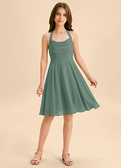 Azazie Kady Junior A-Linie Herzausschnitt Chiffon Kleid Eukalyptus image1