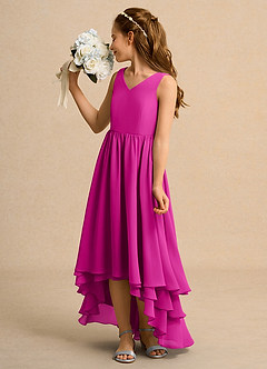 Azazie Kitten Girl vestidos de niña de las flores Vestido de Fucsia de Gasa de Corte En A image5