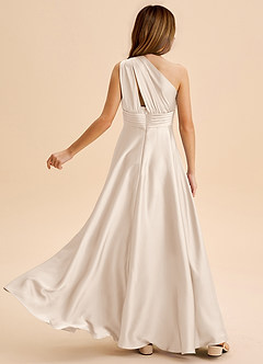 Azazie Charlize Junior Abito A-Line in Raso Elasticizzato Plissettato Alabastro Bianco image2