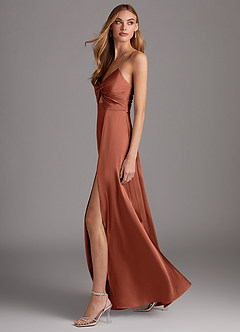 Azazie Jenna Bridesmaid Dresses Clay A-Line Pleated Stretch Satin Dress image3