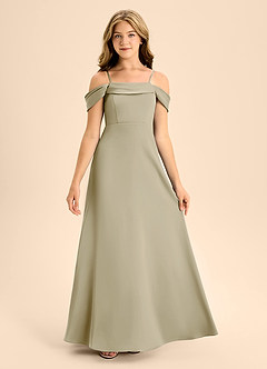 Azazie Anselie Junior Moss Green A-Line Off the Shoulder Stretch Satin Dress image7