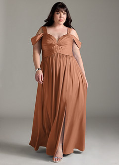 Azazie Lianne Bridesmaid Dresses Bronzer A-Line Off the Shoulder Stretch Satin Dress image9