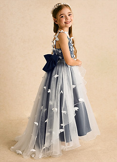 Azazie Darlina Robe Demoiselle D'honneur Fillette Robe Princesse en Tulle Dentelle Ivoire Marine Foncé image1
