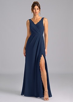 Azazie Bernice Bridesmaid Dresses Dark Navy A-Line Pleated Chiffon Dress image6