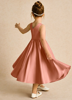 Azazie Hermia Blumenmädchenkleider A-Linie ärmellos Matte Satin Kleid Mai Tai image5