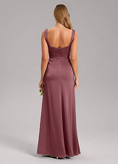 Azazie Frostine Bridesmaid Dresses Desert Rose A-Line Bow Stretch Satin Dress image2