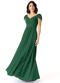 Azazie Adelyn Final Sale Dark Green A-Line Lace Chiffon Dress image1