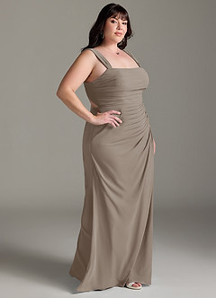 Azazie Jesaphine Bridesmaid Dresses Taupe Sheath Bow Chiffon Dress image10