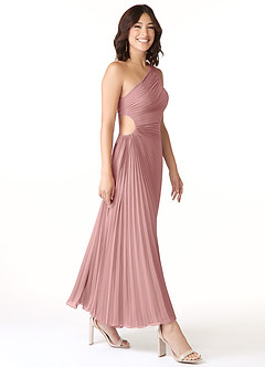 Azazie Kirra Abiti da Damigella Abito A-Line in Chiffon Monospalla Rosa Polverosa image3