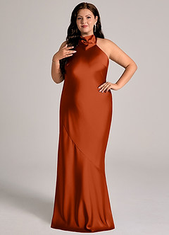 Azazie Velli Abiti da Damigella Abito Sirena in Raso Elasticizzato Collo Alto Paprika image10