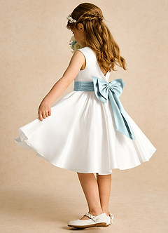 Azazie Sosie Flower Girl Dresses Ivory Mist A-Line Pleated Matte Satin Dress image4
