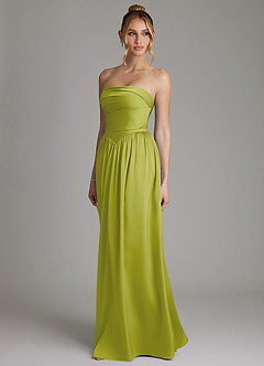Azazie Zena Bridesmaid Dresses Lemongrass A-Line Strapless Stretch Satin Dress image5
