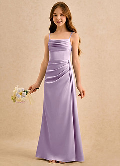 Azazie Shyla Girls Formal Jurken voor bloemenmeisjes Kolom Jurk van Stretch Satijn Geplooide Frosted Lila image3