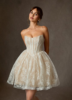 Azazie Clover Vestidos de novia Vestido de Blanco Diamante Nude de Encaje de Corte Princesa con Sin tirantes image6