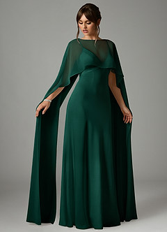 Azazie Stefania Robes de demoiselle d'honneur Robe Trapèze en Satin extensible émeraude image3