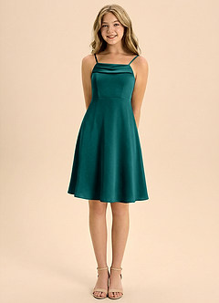 Azazie Anselie Junior A-Line Plisseret Stræk satin Mini Junior brudepige Kjole image5