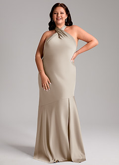 Azazie Lorena Robes de demoiselle d'honneur Robe Sirène en Satin extensible Plissée Givre image1