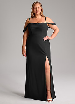 Azazie Saige At-home Try On Dresses Black A-Line Off the Shoulder Chiffon Convertible Dress image13
