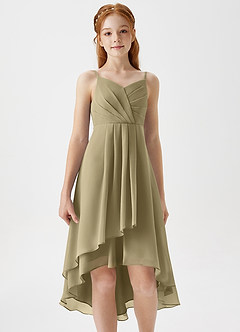 Azazie Mariam Junior Moss Green A-Line Pleated Chiffon Dress image5
