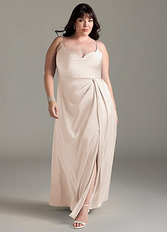 Azazie Brielle Robes de demoiselle d'honneur Robe Trapèze en Satin extensible Bretelles spaghetti Albâtre Blanc image8