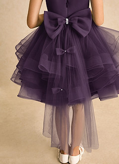 Azazie Tinie Flower Girl Dresses Plum Ball-Gown Bow Tulle Dress image7