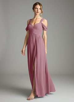 Azazie Lianne Bridesmaid Dresses Vintage Mauve A-Line Off the Shoulder Chiffon Dress image4