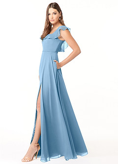 Azazie Jinny Bridesmaid Dresses Steel Blue A-Line Square Neckline Ruched Chiffon Dress image5