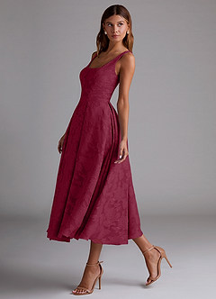 Azazie Amalie Bridesmaid Dresses Burgundy A-Line Pleated Floral Burnout Dress image4