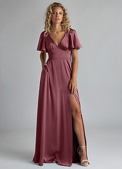 Azazie Kimber Bridesmaid Dresses Desert Rose A-Line Ruched Stretch Satin Dress image1