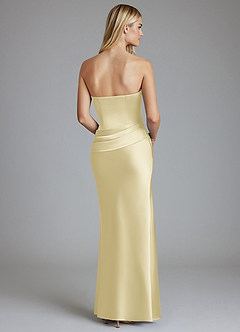 Azazie Lenya Final Sale Lemon Sorbet Sheath Pleated Stretch Satin Dress image2