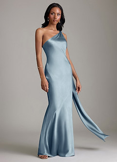 Azazie Galinda Suknie dla druhen Syrena Jedno ramię Satyna elastyczna Do ziemi Sukienka image5