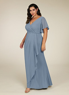 Azazie Song Mother of the Bride Dresses Dusty Blue Mermaid V-Neck Pleated Stretch Chiffon Dress image7
