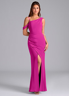 Azazie Madelyn Bridesmaid Dresses Fuchsia Mermaid Off the Shoulder Chiffon Convertible Dress image3