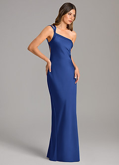 Azazie Monroe Bridesmaid Dresses Royal Blue Mermaid One Shoulder Stretch Satin Dress image5