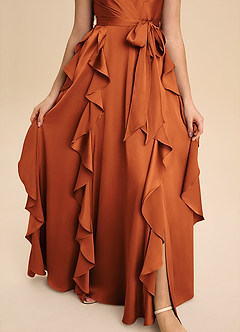 Azazie Peyton Junior Vestido de Canela de Satén Elástico de Corte en A con Plisado image6