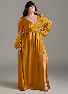Azazie Norah Brautjungfernkleider A-Linie Stretch-Satin Kleid Butterscotch image9