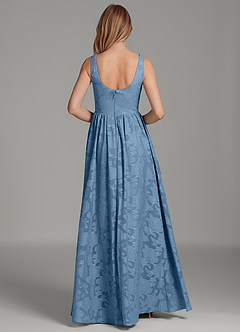 Azazie Keyla At-home Try On Dresses Steel Blue A-Line Pleated Floral Burnout Dress image2