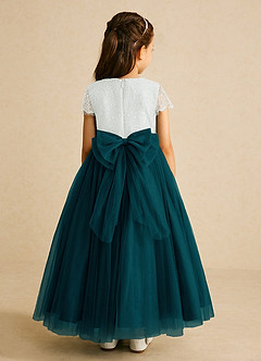 Azazie Bumblebee Flower Girl Dresses Ivory Pine A-Line Lace Tulle Dress image3