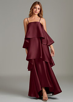 Azazie Azalea Robes de demoiselle d'honneur Robe Trapèze en Satin extensible Rayé Cabernet image6