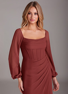 Azazie Charissa Robes de demoiselle d'honneur Robe Fourreau en Mousseline de soie Manches longues Terracotta image7