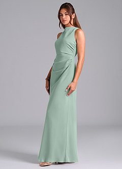 Azazie Evadne Bridesmaid Dresses Agave Sheath Pleated Chiffon Dress image1