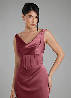 Azazie Spencer Robes de demoiselle d'honneur Robe Sirène en Satin extensible Plissée Rose Du Désert image7