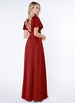 Azazie Lani Brautjungfernkleider A-Linie Volantärmel Stretch-Satin Kleid Granatapfelrot image5