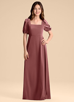 Azazie Briar Junior Vestido de Amatista de Satén Elástico de Corte en A con Lazo image3